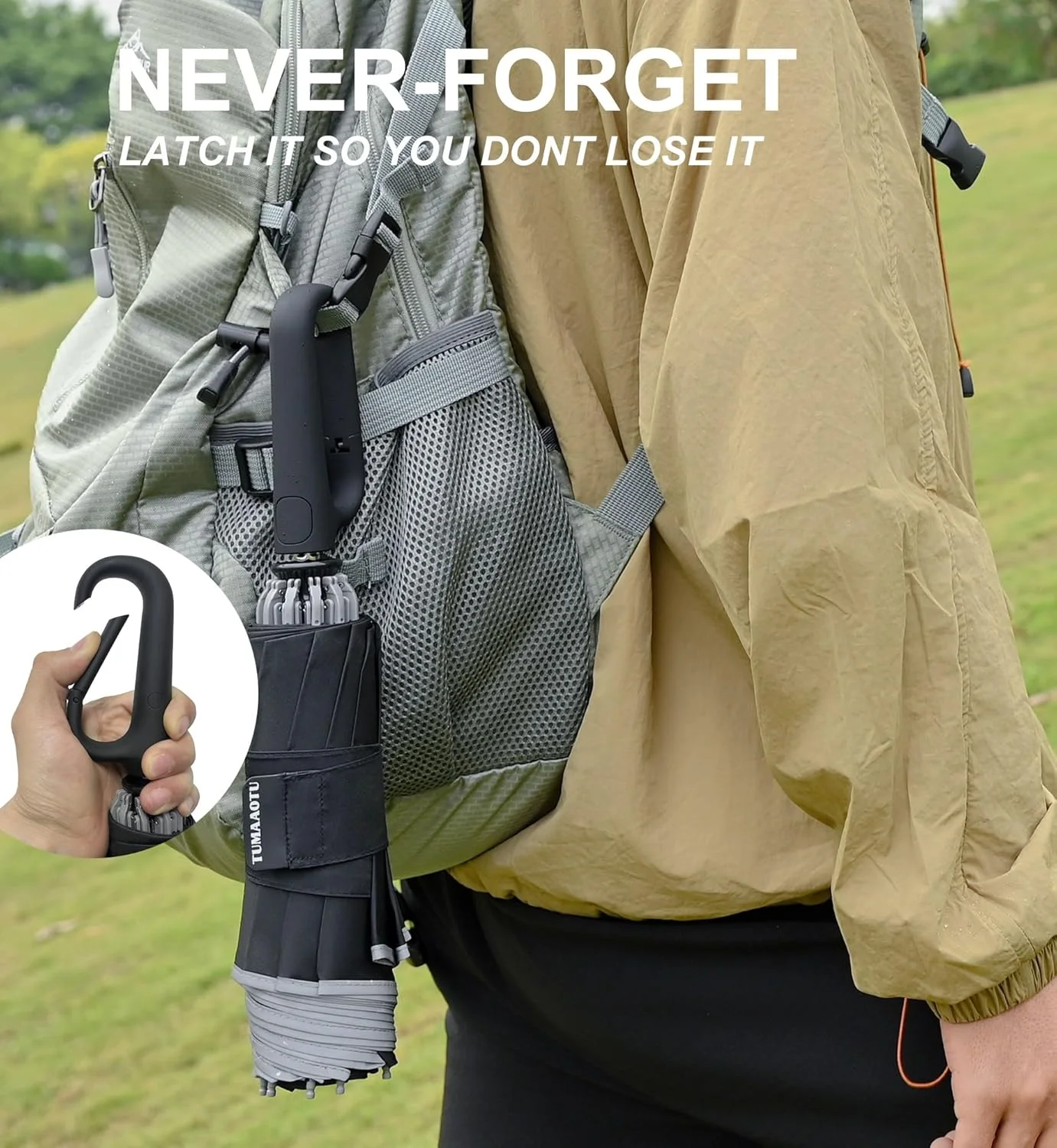 چتر وارونه با دسته کارابین، چتر ضد باد برای باران، چتر تاشو معکوس قابل حمل 46 اینچی، چتر خودرو برای زنان و مردان، 10 پره