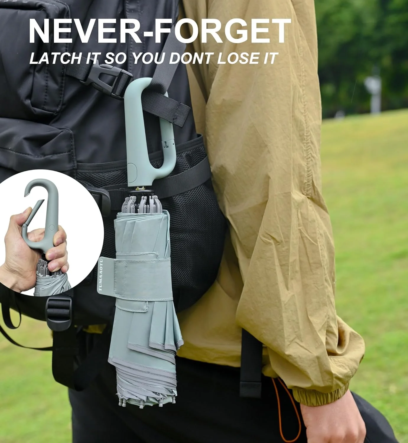 چتر وارونه QWB TUMAAOTU با دسته کارابین، چتر ضد باد برای باران و آفتاب، چتر تاشو معکوس قابل حمل 46 اینچی UV، چتر ماشین برای زنان و مردان، 10 پره