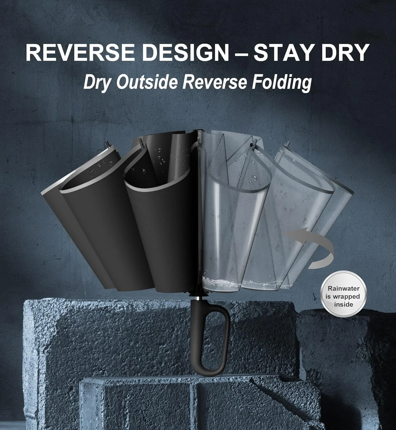 چتر وارونه با دسته کارابین، چتر ضد باد برای باران، چتر تاشو معکوس قابل حمل 46 اینچی، چتر خودرو برای زنان و مردان، 10 پره