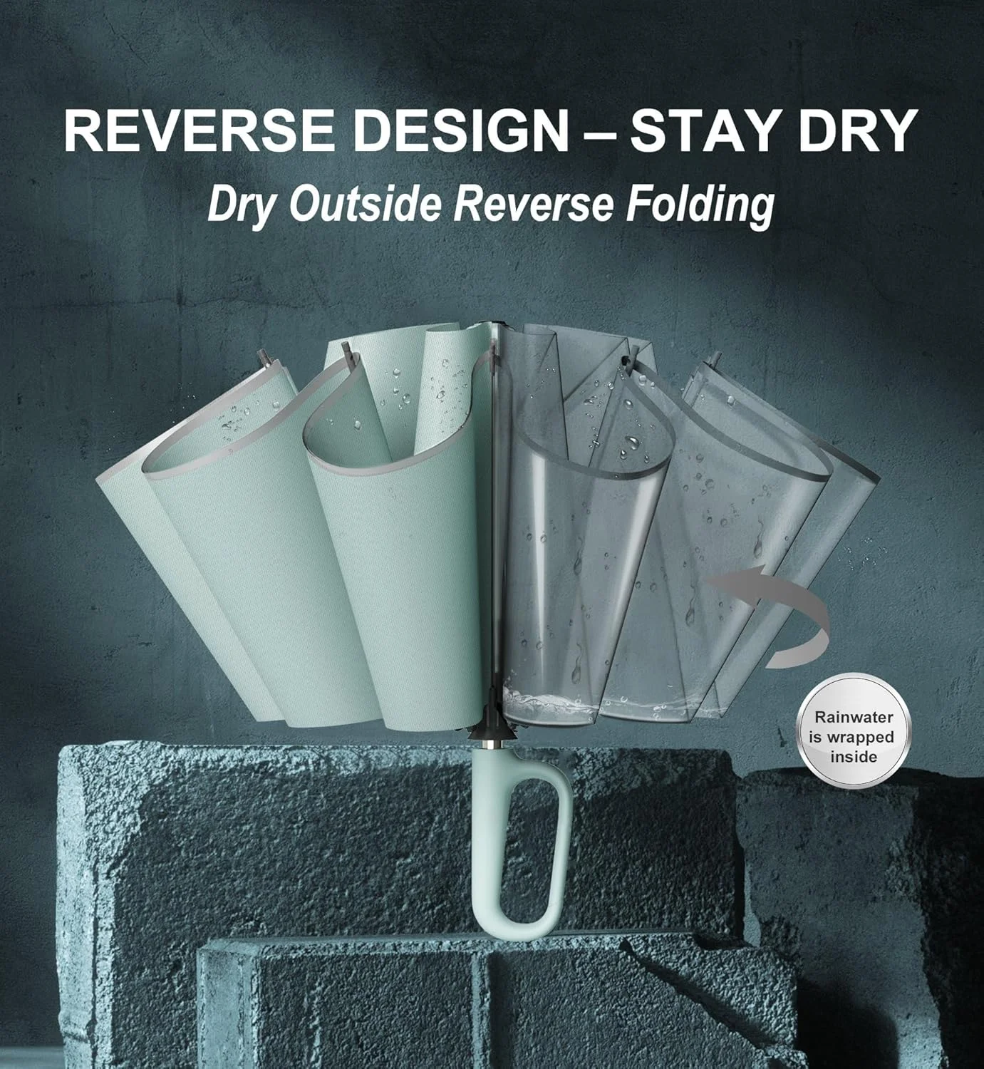 چتر وارونه QWB TUMAAOTU با دسته کارابین، چتر ضد باد برای باران و آفتاب، چتر تاشو معکوس قابل حمل 46 اینچی UV، چتر ماشین برای زنان و مردان، 10 پره