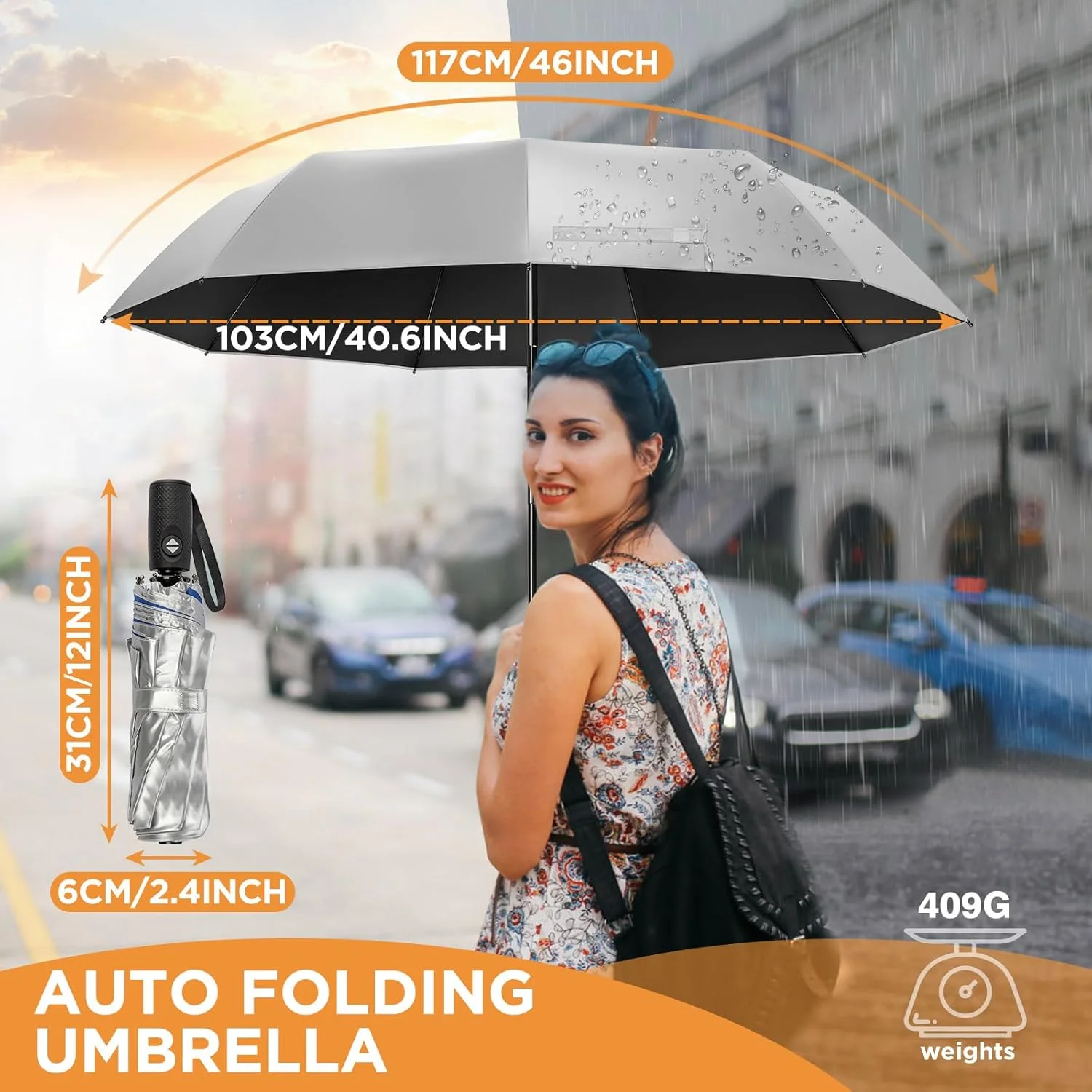 چتر تاشو NINEMAX با محافظت UPF 50+ در برابر آفتاب، باز شدن خودکار، قابل حمل و ضد باد برای آقایان و بانوان (9 پره)