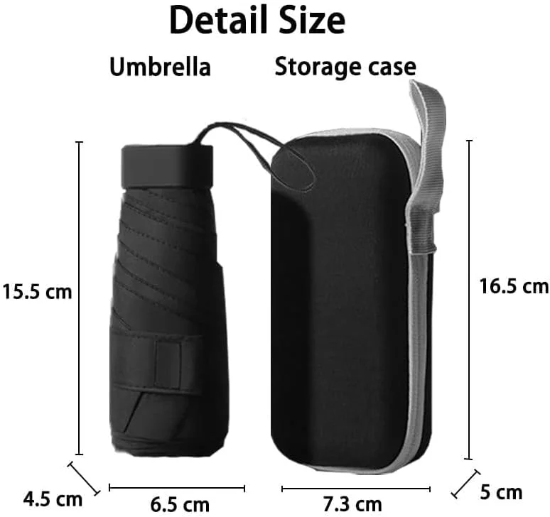 چتر مسافرتی کوچک و جمع و جور Paporich، چتر برای آفتاب و باران، چتر کوچک و سبک وزن با محافظت در برابر اشعه ماوراء بنفش، چتر ضد باد برای دختران و زنان، همراه با کیف چتر (مشکی)