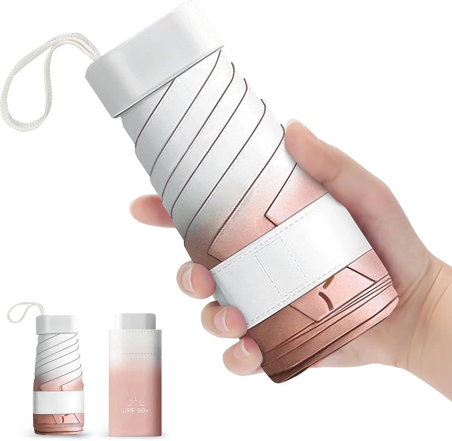 چتر مسافرتی NINEMAX - مینی تاشو محافظت در برابر اشعه ماوراء بنفش، کوچک، جمع و جور، مسدود کننده نور خورشید، سبک وزن، فوق سبک، اندازه جیبی، حمل آسان، قابل حمل، 6 پره برای فضای باز آفتابی مردانه و زنانه