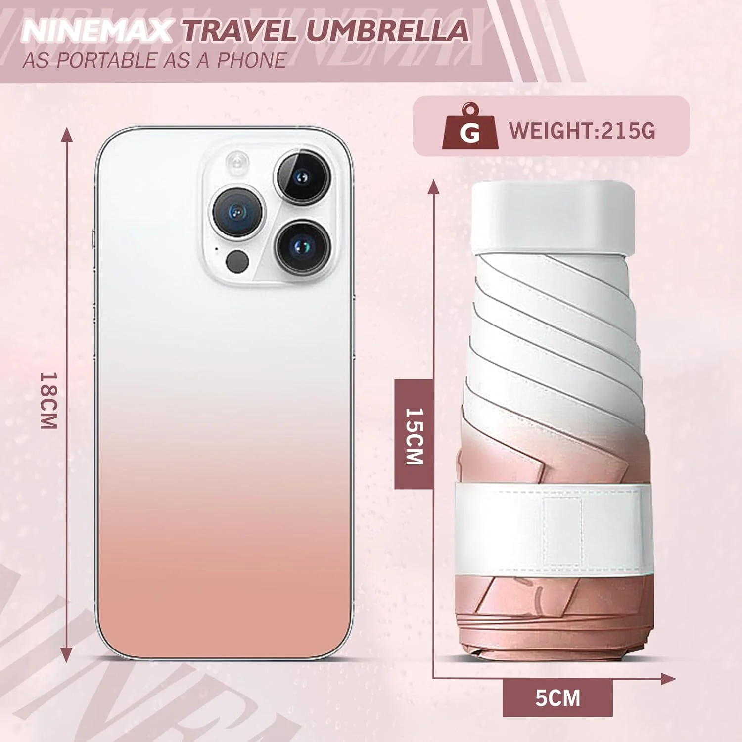 چتر مسافرتی NINEMAX - مینی تاشو محافظت در برابر اشعه ماوراء بنفش، کوچک، جمع و جور، مسدود کننده نور خورشید، سبک وزن، فوق سبک، اندازه جیبی، حمل آسان، قابل حمل، 6 پره برای فضای باز آفتابی مردانه و زنانه