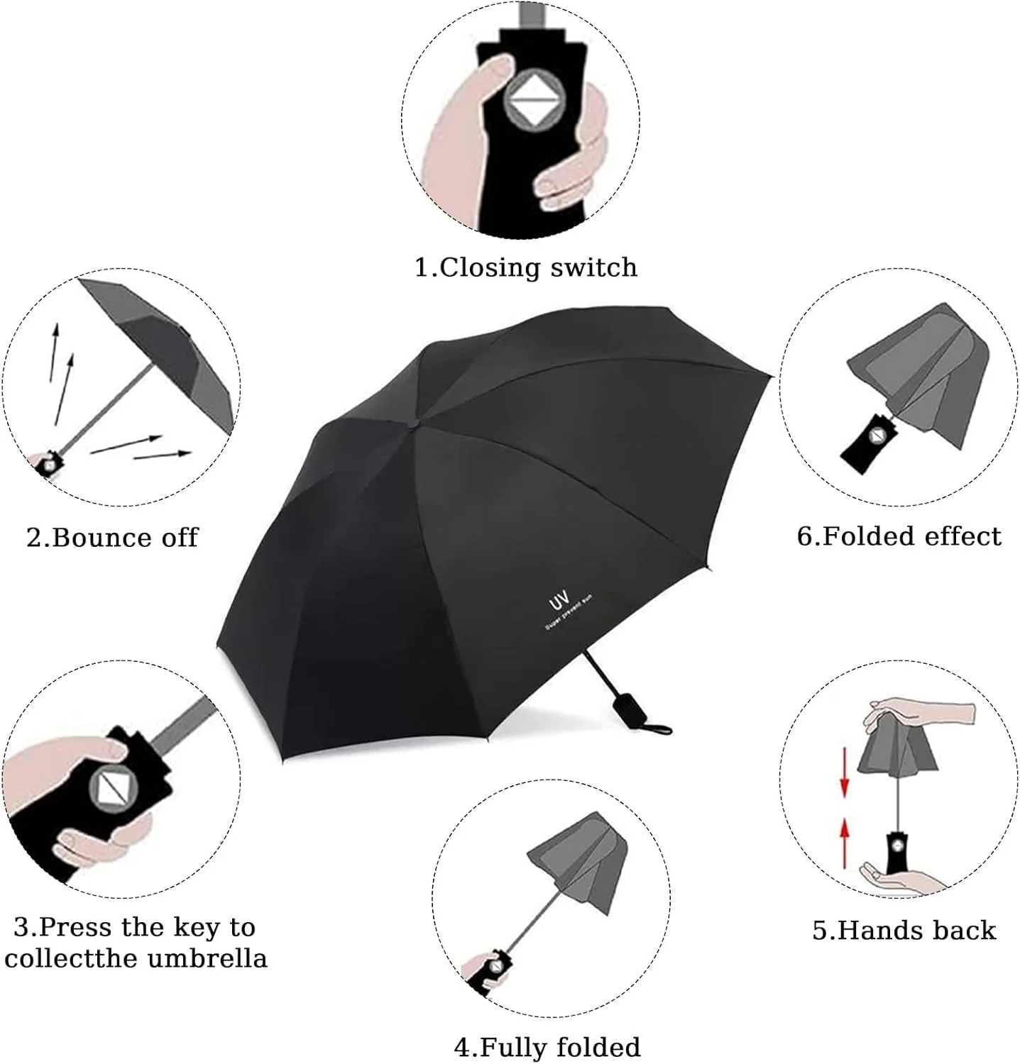 چتر اتوماتیک ضد باد PINKE، چترهای تاشو مسافرتی جمع و جور، چتر مسدود کننده اشعه ماوراء بنفش، چترهای قابل حمل با طراحی سبک وزن تاشو و مقاومت بالا در برابر باد برای باران و آفتاب چتر اتوماتیک ضد باد PINKE، چترهای تاشو مسافرتی جمع و جور، چتر مسدود کننده اشعه ماوراء بنفش، چترهای قابل حمل با طراحی سبک وزن تاشو و مقاومت بالا در برابر باد برای باران و آفتاب