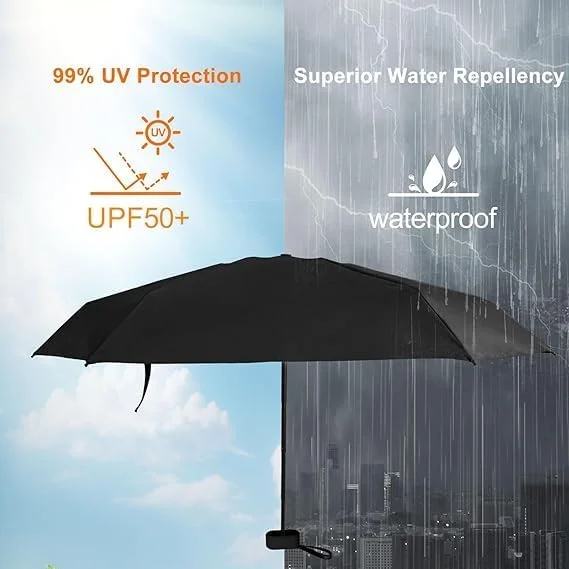 چتر مسافرتی کوچک ضد آفتاب و باران با کیف، محافظت در برابر آفتاب UPF 50+ - قطر باز 90 سانتی متر، سبک وزن (225 گرم) چتر آفتابی قابل حمل ضد باد برای زنان، مردان و کودکان