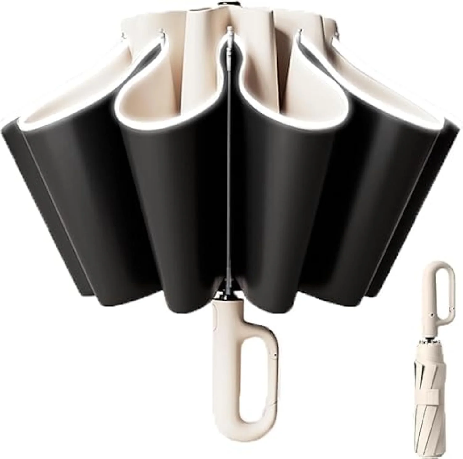 چتر تاشو قابل حمل با سگک حلقه ای، نوار ایمنی بازتابنده، مقاوم در برابر باد، چتر تاشو معکوس قابل حمل، چتر تمام اتوماتیک با سگک حلقه ای، مسافرتی، جمع و جور