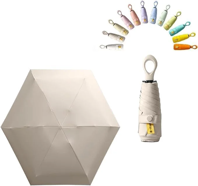 چتر مسافرتی کوچک آفتابی با دسته حلقه‌ای، لایه پوشش پارچه‌ای، چتر تاشو جمع و جور/ کوله پشتی کوچک قابل حمل و سبک وزن/ ضد باران و آفتاب/ مسدود کننده/ ضد اشعه ماوراء بنفش UPF 50 محافظت 99.9%