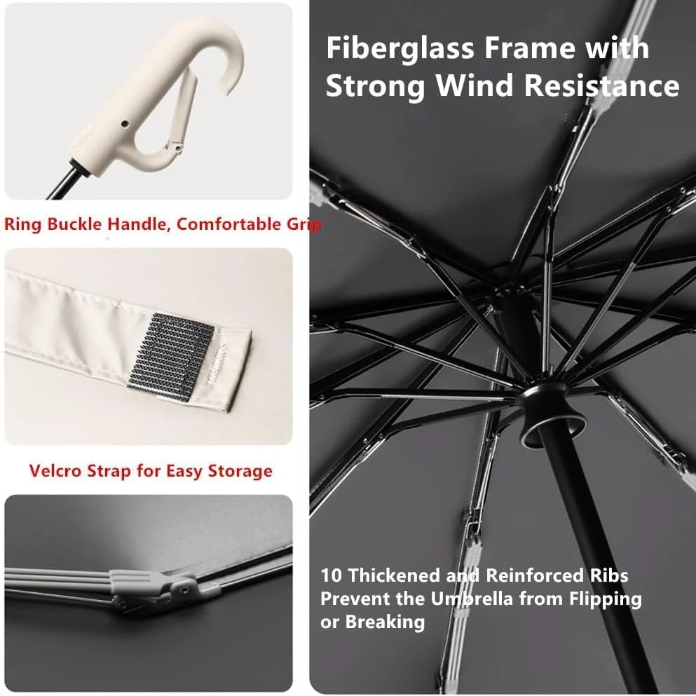 چتر تاشو قابل حمل با سگک حلقه ای، نوار ایمنی بازتابنده، مقاوم در برابر باد، چتر تاشو معکوس قابل حمل، چتر تمام اتوماتیک با سگک حلقه ای، مسافرتی، جمع و جور