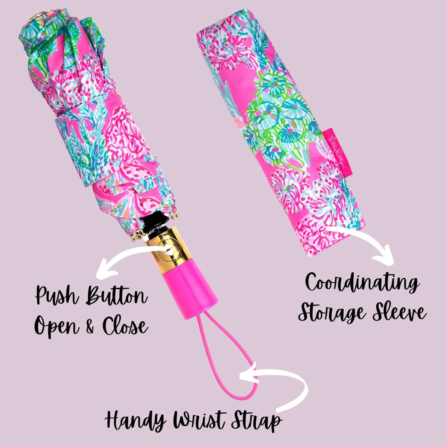 چتر مسافرتی جمع و جور لیلی پولیتزر، چتر زیبا با باز شدن خودکار و آستین نگهداری، چتر تاشو برای محافظت در برابر باران یا آفتاب