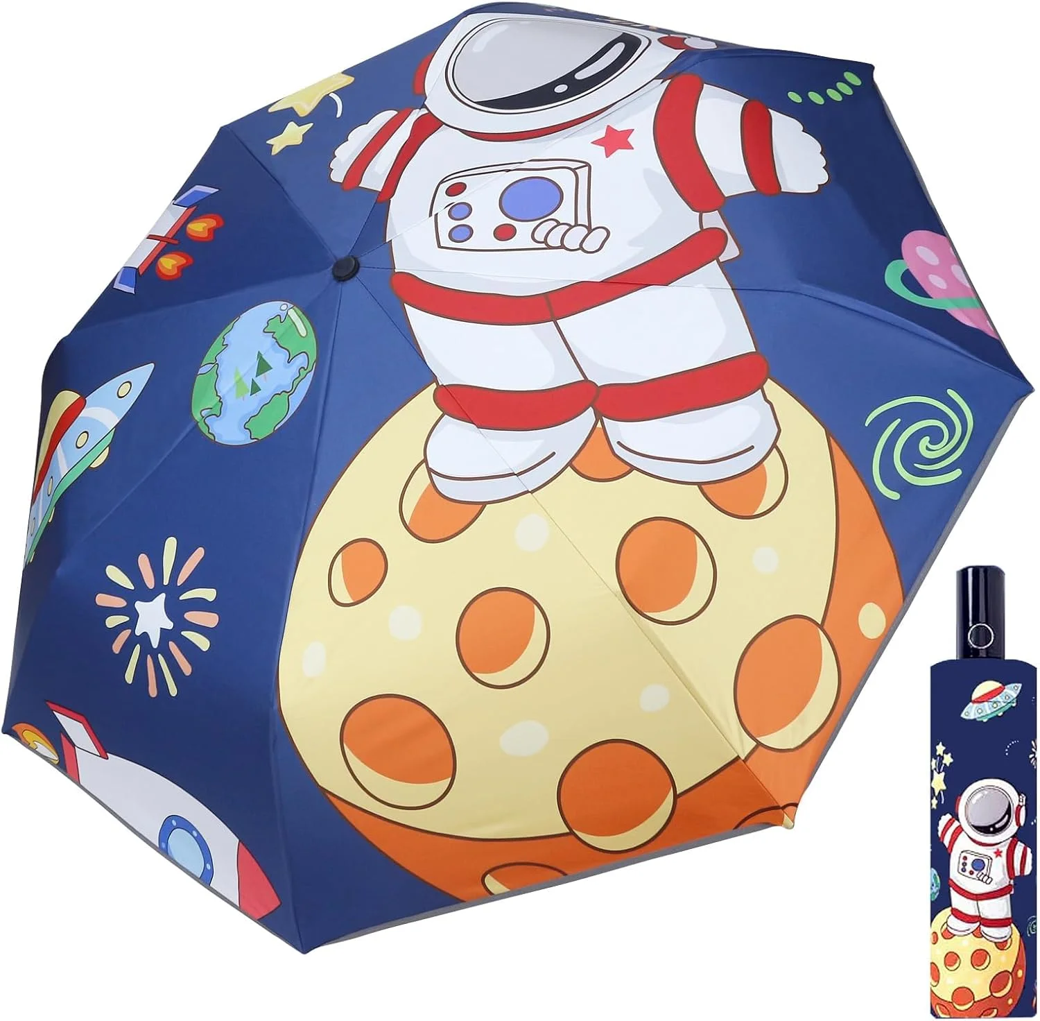 چتر کودکانه برای دختران و پسران - چتر مسافرتی کارتونی تاشو با باز و بسته شدن خودکار و نوار بازتابنده، طراحی بادوام و جمع و جور