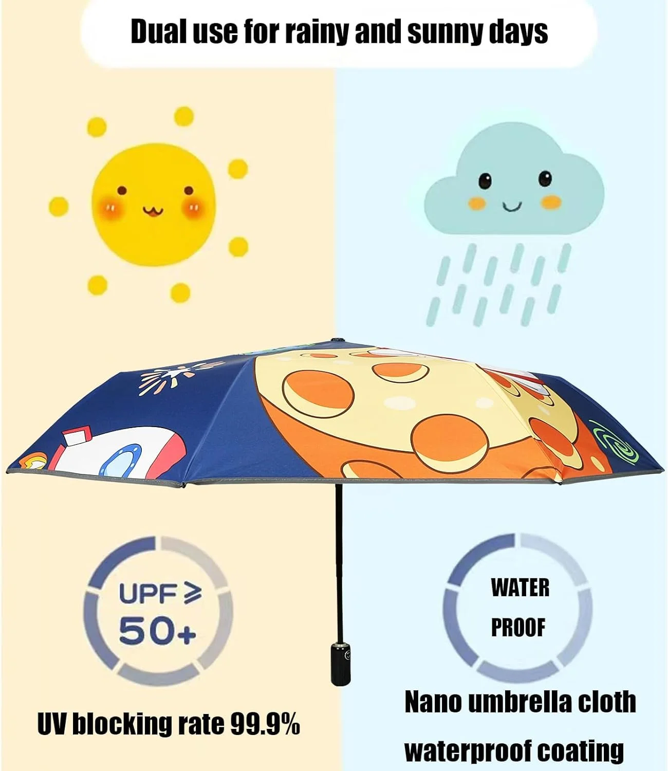 چتر کودکانه برای دختران و پسران - چتر مسافرتی کارتونی تاشو با باز و بسته شدن خودکار و نوار بازتابنده، طراحی بادوام و جمع و جور چتر کودکانه برای دختران و پسران - چتر مسافرتی کارتونی تاشو با باز و بسته شدن خودکار و نوار بازتابنده، طراحی بادوام و جمع و جور