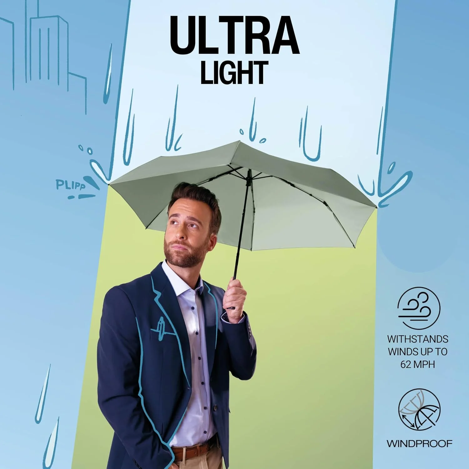 چتر جیبی فوق باریک دستی Knirps US.050 - فوق سبک و تخت - مقاوم در برابر طوفان - ضد باد - 21 سانتی متر