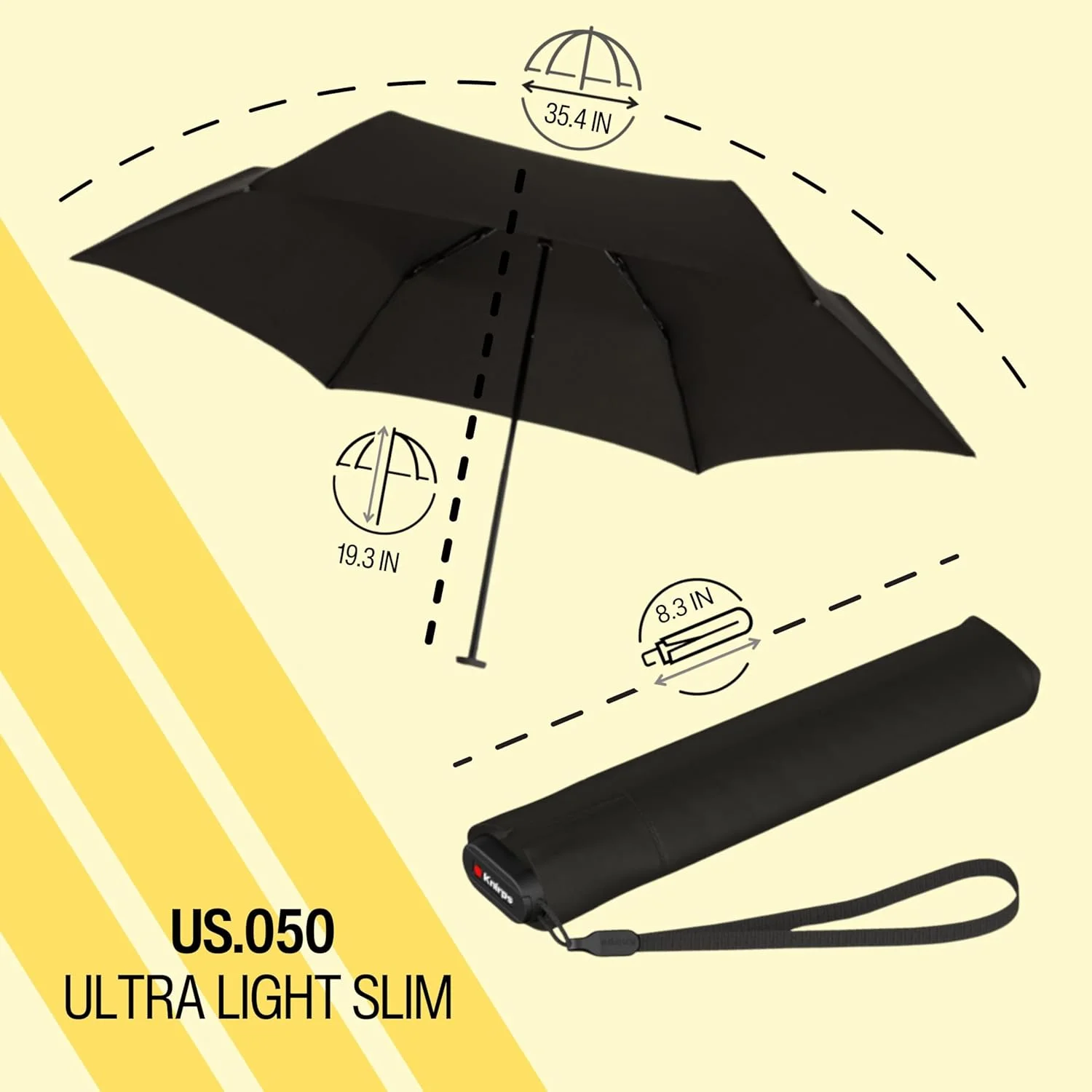 چتر جیبی فوق باریک دستی Knirps US.050 - فوق سبک و تخت - مقاوم در برابر طوفان - ضد باد - 21 سانتی متر