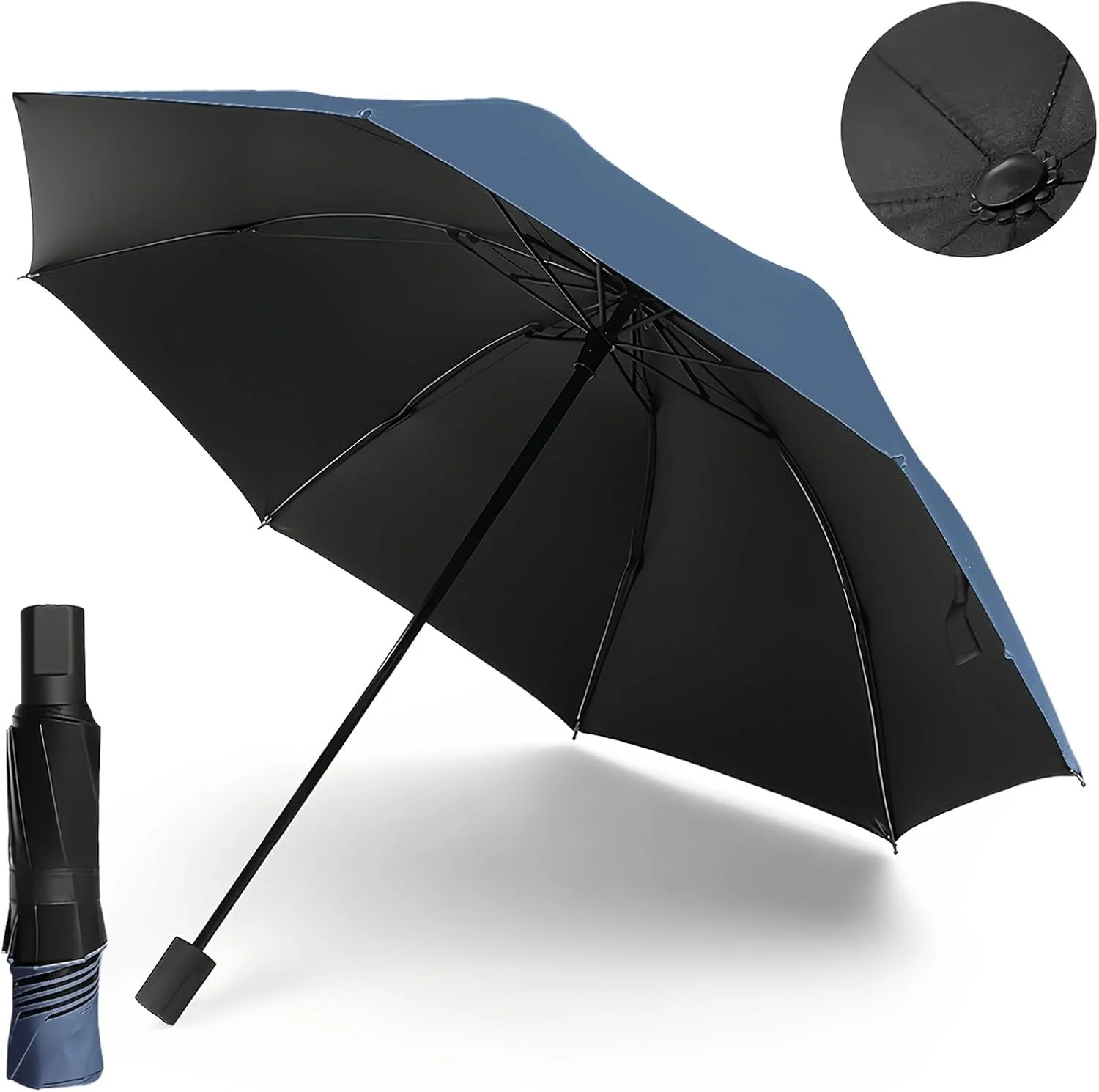 چتر مسافرتی معکوس تاشو ضد باد با نوار بازتابنده، سبک و محافظت در برابر آفتاب و اشعه ماوراء بنفش