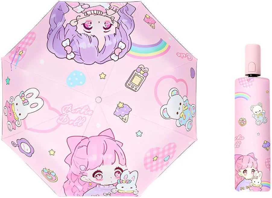 چتر تاشو Goodern برای کودکان، چتر مسافرتی کارتونی باز/بسته خودکار با نوار بازتابنده، ضد باد، ضد باران، سبک وزن، جمع و جور، چتر جیبی آفتابی برای روزهای بارانی، تابستان