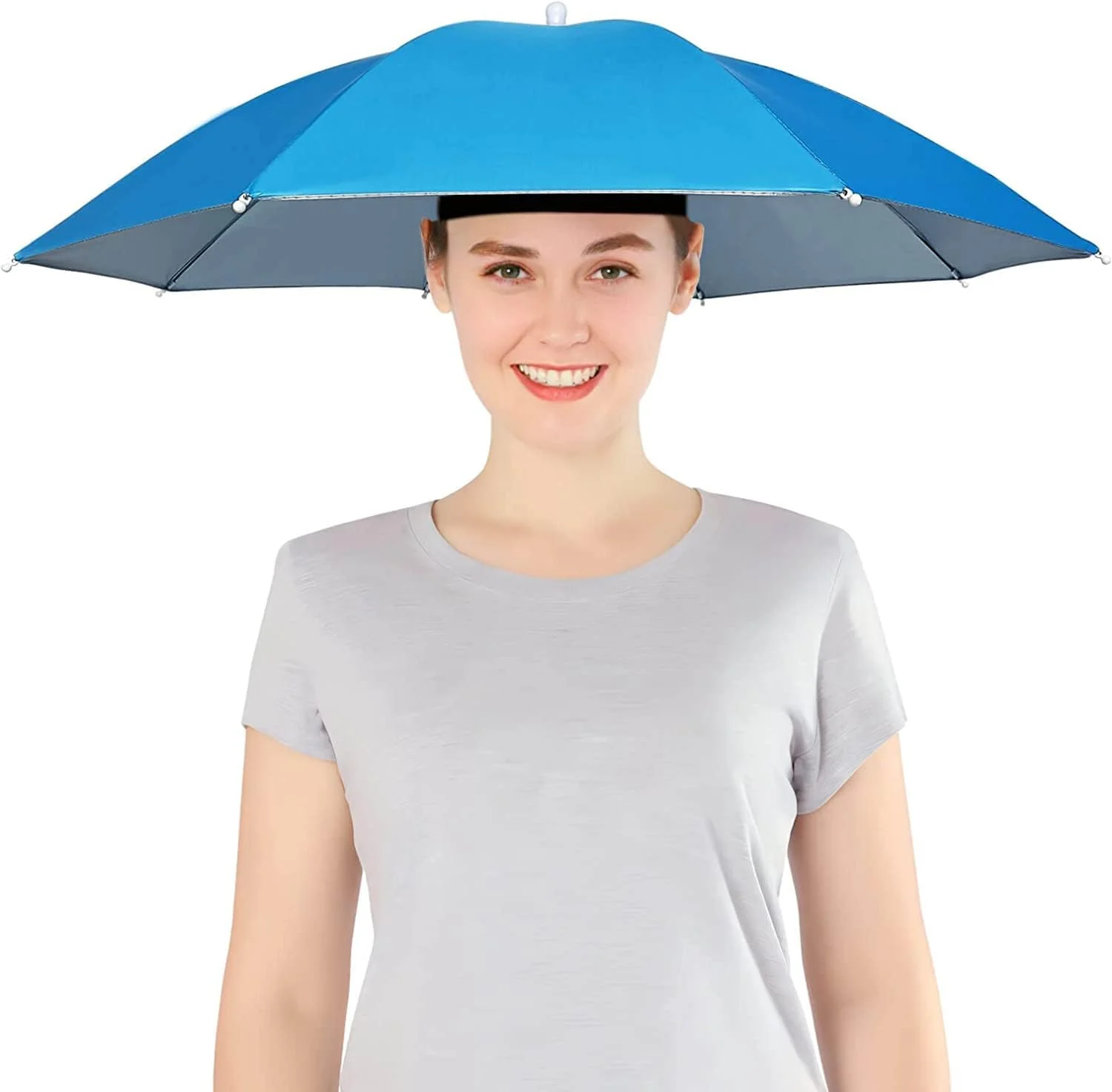 کلاه چتری Massmal Goodern، کلاه های چتری تاشو محافظ آفتاب/باران، کلاه های چتری نصب شده روی سر، کلاه چتری ماهیگیری ضد آب، بدون دست، کلاه آفتابگیر باغبانی قابل حمل - آبی روشن