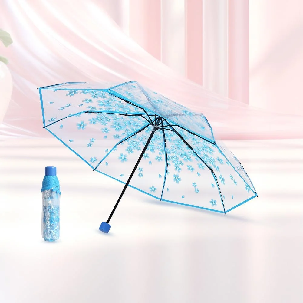چتر تاشو زنانه طرح شکوفه گیلاس شفاف و ضد باد