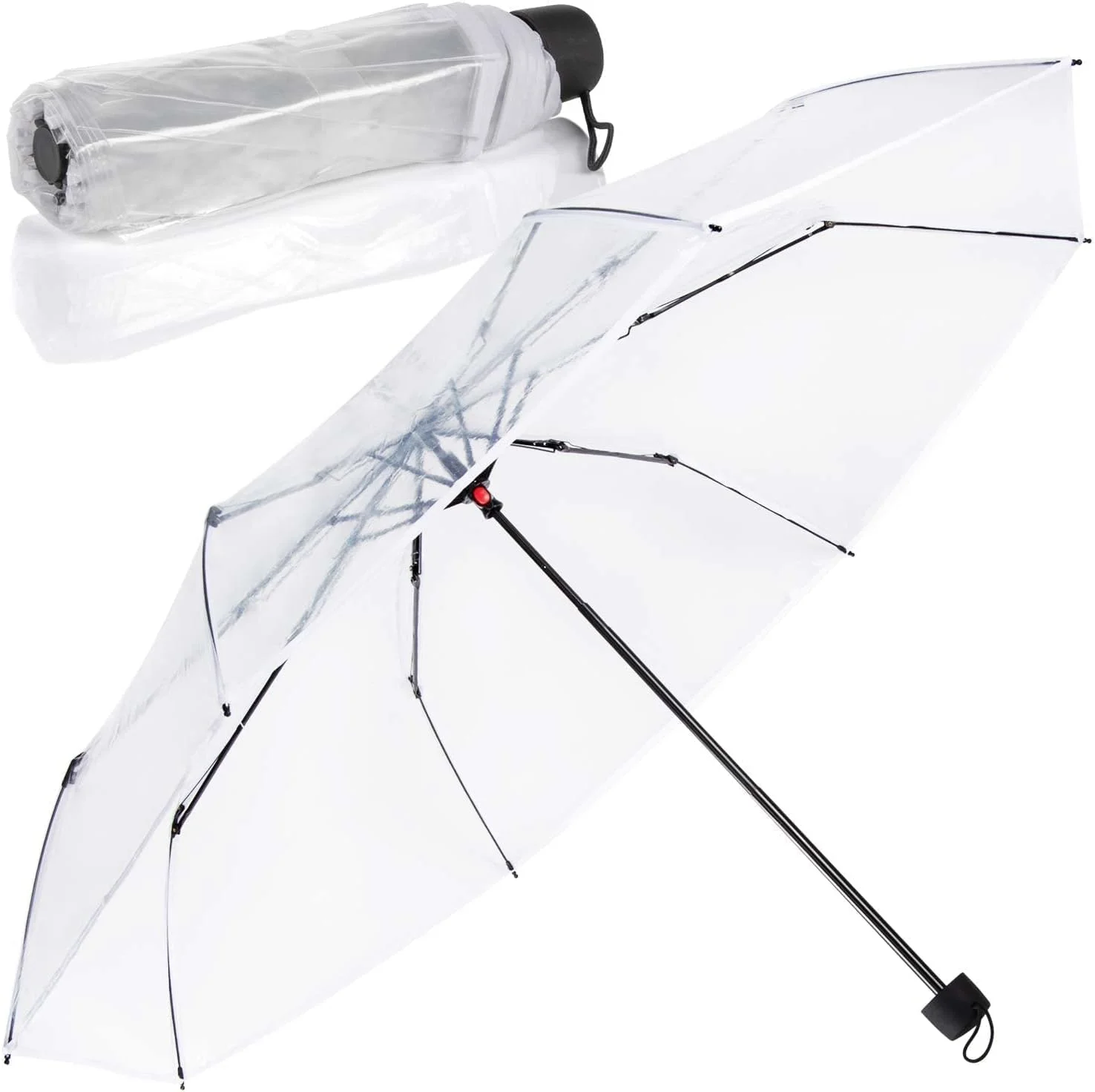 چتر تاشو ELECDON، چتر مسافرتی، چتر جیبی شفاف، محافظت قابل حمل و جمع و جور، ضد آب سبک وزن - سفید
