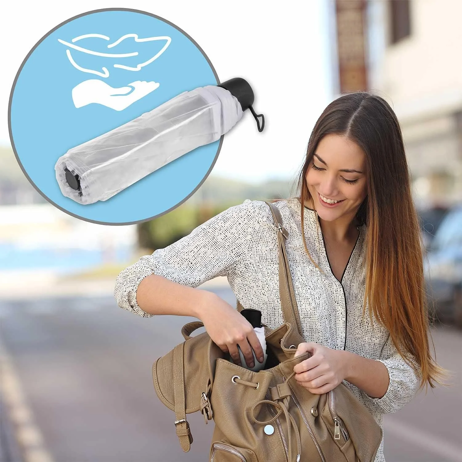 چتر تاشو ELECDON، چتر مسافرتی، چتر جیبی شفاف، محافظت قابل حمل و جمع و جور، ضد آب سبک وزن - سفید