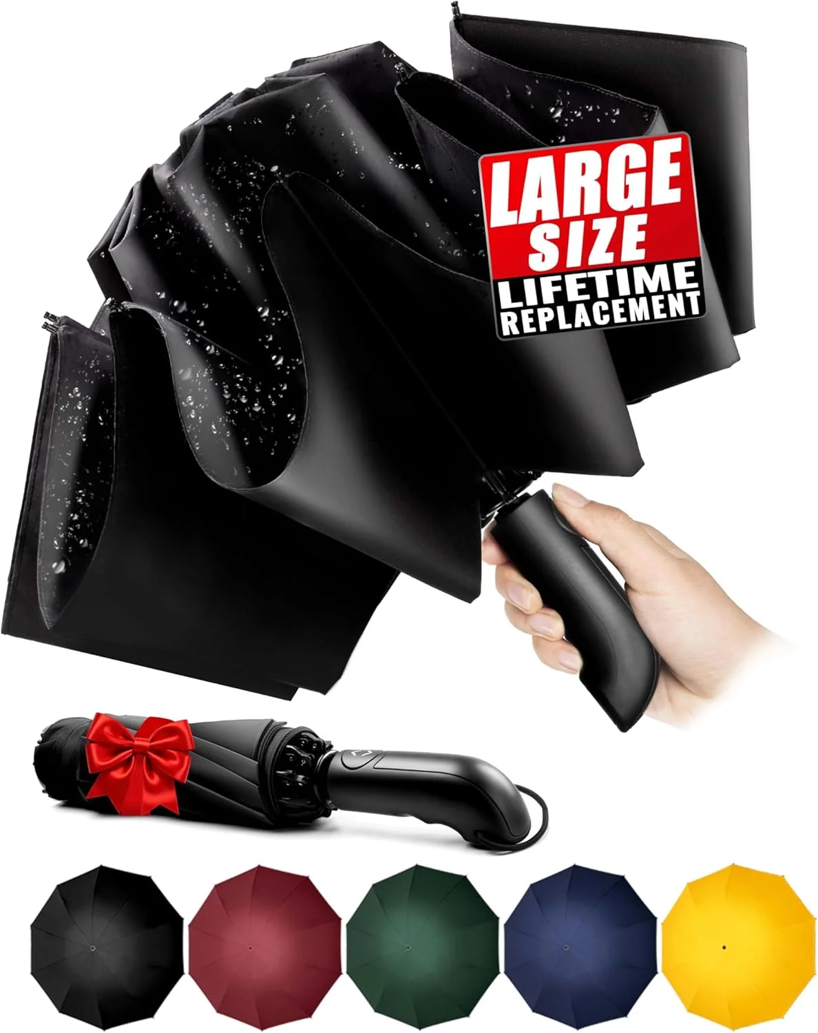 چتر وارونه مسافرتی Chakipee ضد باد و جمع و جور - چترهای معکوس اتوماتیک برای باران - تاشو و قابل حمل با پوشش تفلون، دهانه 48 اینچی، 10 پره چتر بزرگ