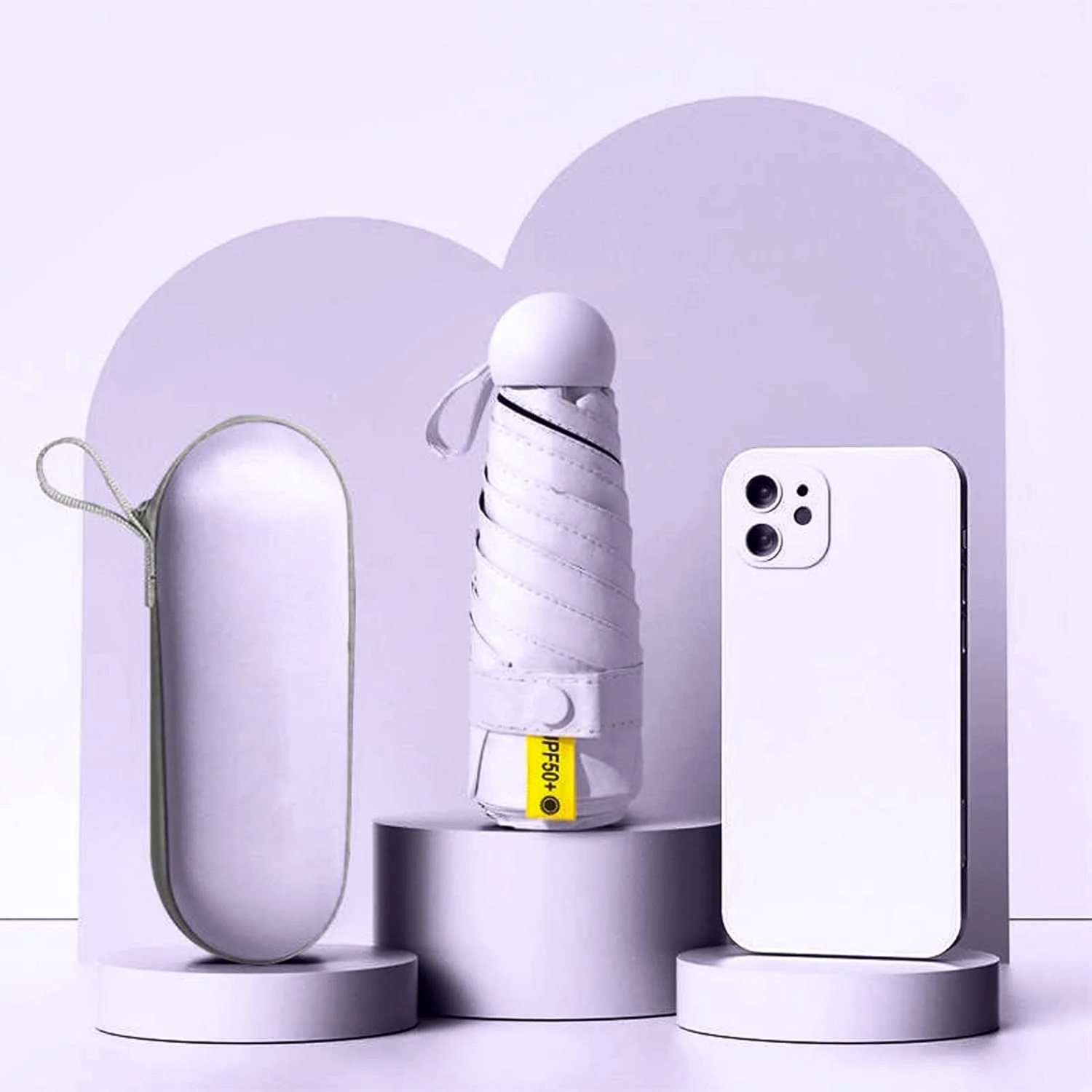 چتر مسافرتی جمع و جور 6 پره با پوشش، چتر محافظت از آفتاب و باران قابل حمل 5 تایی برای زنان و مردان، مناسب برای دانشجویان (رنگ های متنوع)