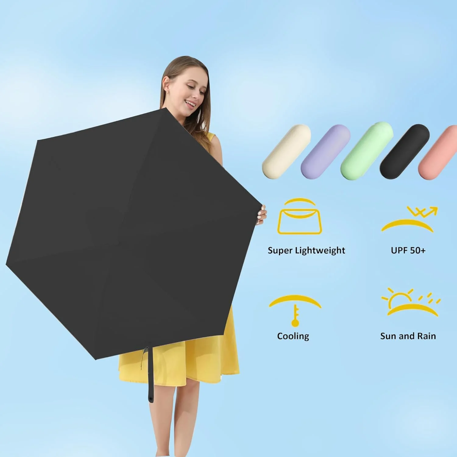 چتر مسافرتی جمع و جور با کیف، چتر جیبی سبک وزن محافظ اشعه ماوراء بنفش برای زنان و مردان چتر مسافرتی جمع و جور با کیف، چتر جیبی سبک وزن محافظ اشعه ماوراء بنفش برای زنان و مردان