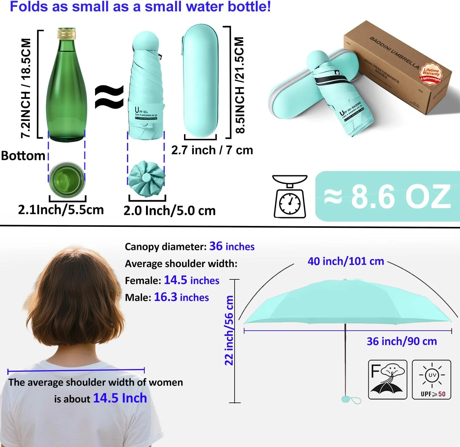 چتر مسافرتی کوچک BAODINI با محفظه، محافظت در برابر آفتاب و اشعه ماوراء بنفش، سبک و جمع و جور، مناسب کیف، کوله پشتی، باز و بسته شدن دستی، برای زنان، کودکان و مردان چتر مسافرتی کوچک BAODINI با محفظه، محافظت در برابر آفتاب و اشعه ماوراء بنفش، سبک و جمع و جور، مناسب کیف، کوله پشتی، باز و بسته شدن دستی، برای زنان، کودکان و مردان