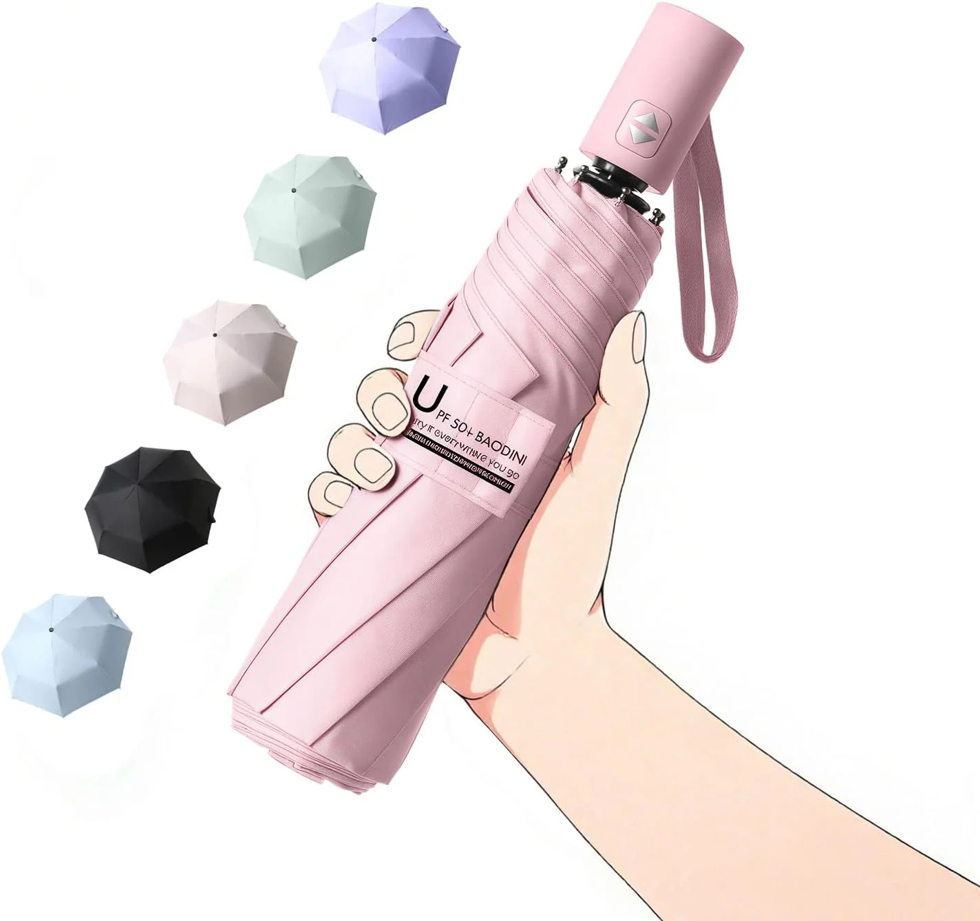 چتر مسافرتی کوچک محافظ UV BAODINI، جمع و جور برای باران و آفتاب UPF 50+، ضد باد، قابل حمل، 42 اینچی برای زنان و مردان