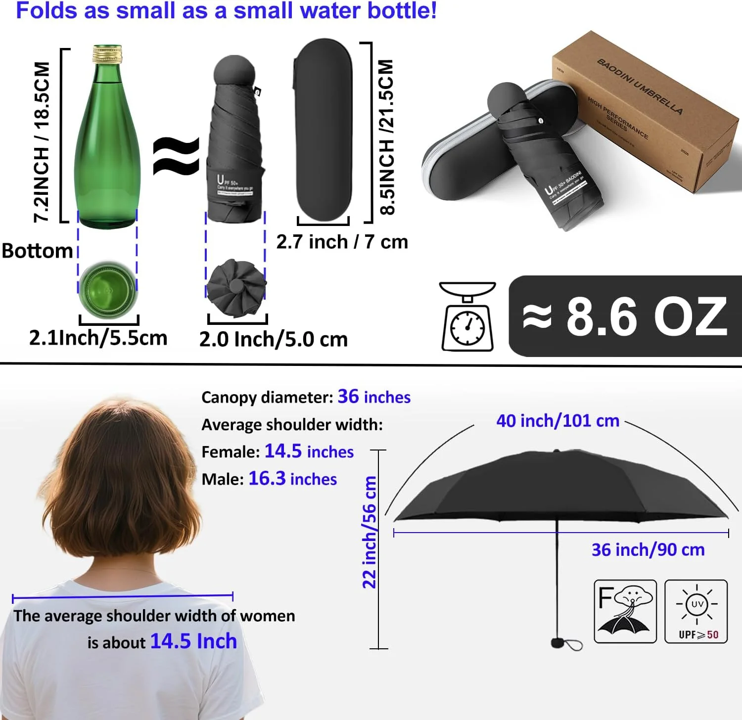 چتر مسافرتی کوچک BAODINI با محفظه، محافظت در برابر آفتاب و اشعه ماوراء بنفش، سبک و جمع و جور، مناسب کیف دستی، کوله پشتی، برای زنان، کودکان و مردان چتر مسافرتی کوچک BAODINI با محفظه، محافظت در برابر آفتاب و اشعه ماوراء بنفش، سبک و جمع و جور، مناسب کیف دستی، کوله پشتی، برای زنان، کودکان و مردان