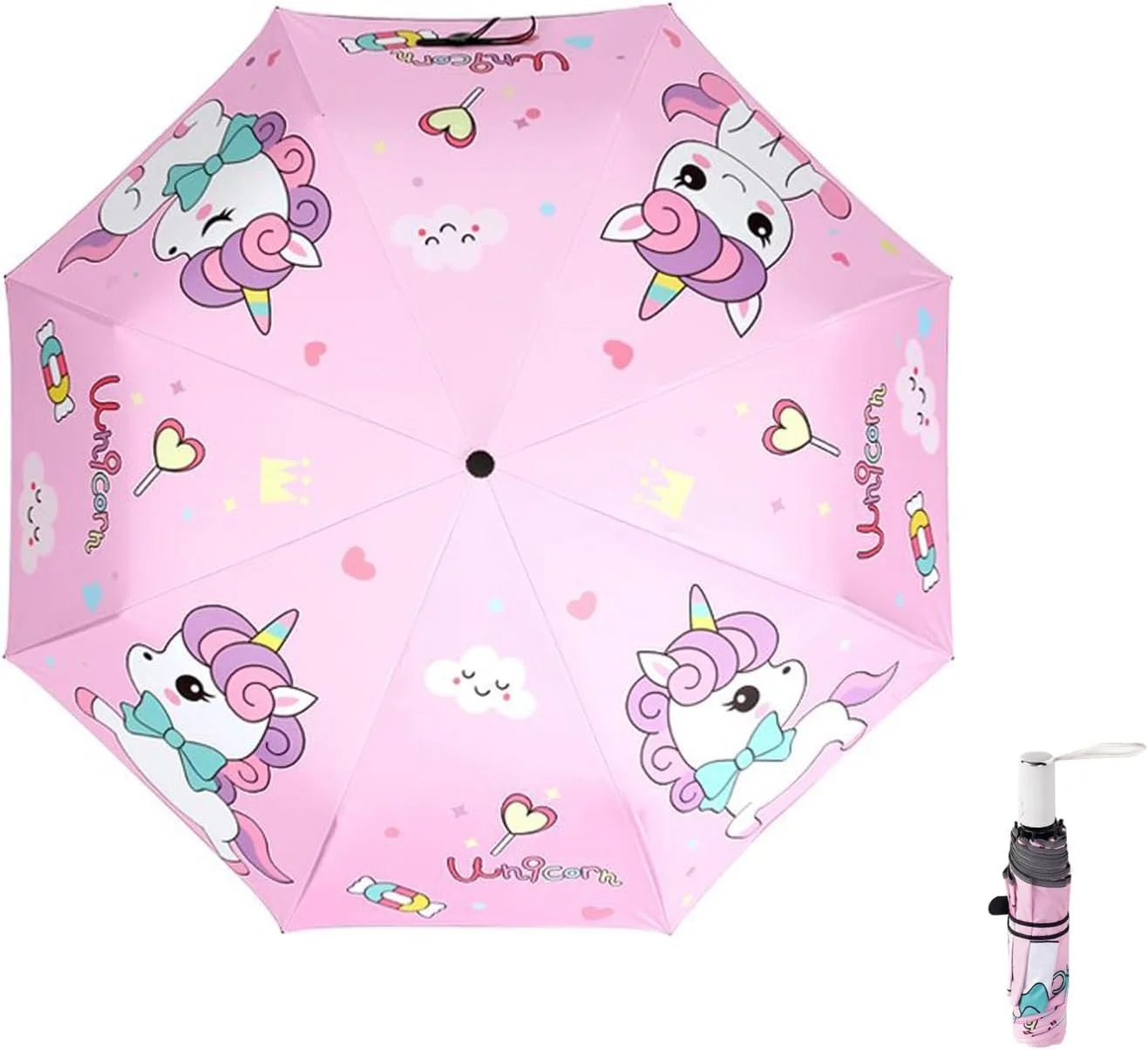 چتر تاشو اتوماتیک کودکانه، مقاوم در برابر اشعه ماوراء بنفش، دکمه باز و بسته شدن، چاپ کارتونی، طراحی ضد برگشت، چتر مسافرتی قابل حمل، ضد آب و باد برای دختران و پسران، یک سایز