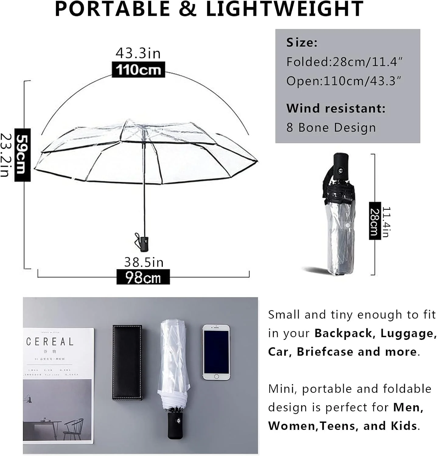 چتر شفاف، چتر حبابی شفاف زنانه، چتر مسافرتی گنبدی شفاف باز و بسته شونده خودکار برای زنان، دختران و کودکان در آب و هوای بارانی و بادی چتر شفاف، چتر حبابی شفاف زنانه، چتر مسافرتی گنبدی شفاف باز و بسته شونده خودکار برای زنان، دختران و کودکان در آب و هوای بارانی و بادی