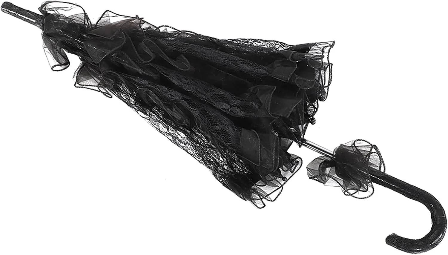 چتر توری، چتر آفتابی توری عروس، توری پنبه ای قدیمی برای مهمانی های عروسی، رقص، و عکاسی (مشکی)