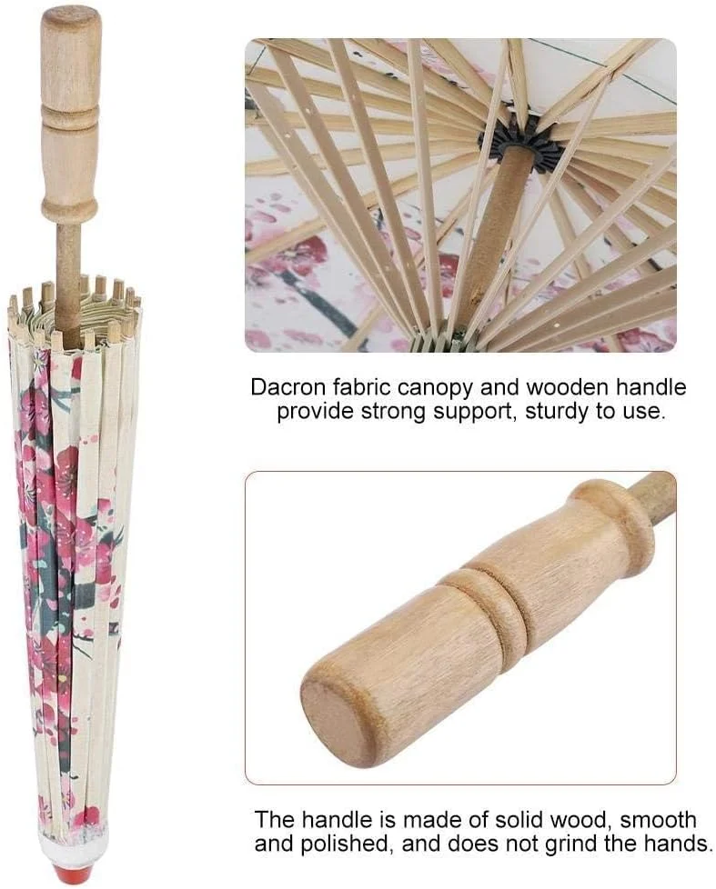 چتر کاغذی روغنی خودساز، چتر کاغذی روغنی دست ساز کلاسیک، لوازم رقص نقاشی، آفتاب گیر ضد باران با شکوفه های آلو و دسته چوبی برای دکور هنری رقص کلاسیک (1 عدد) - تک سایز
