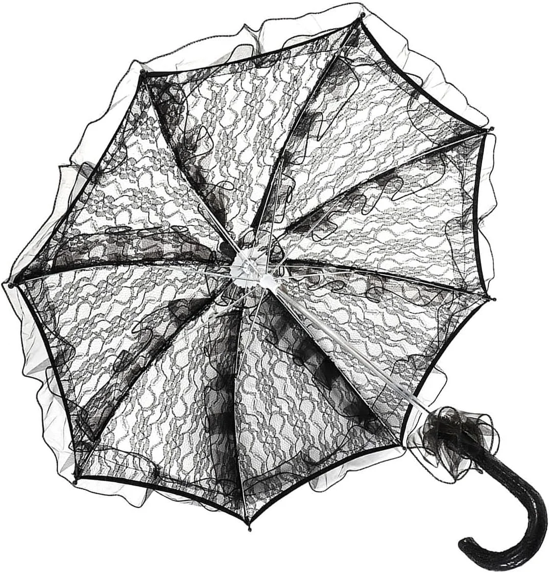 چتر توری، چتر آفتابی توری عروس، توری پنبه ای قدیمی برای مهمانی های عروسی، رقص، و عکاسی (مشکی)