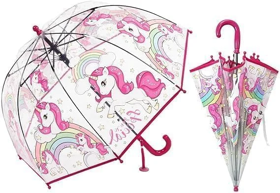 چتر حبابی شفاف بچگانه، چترهای گنبدی شفاف برای کودکان با بست ایمن و دسته قلاب دار با طراحی ایمن و مراقبت آسان برای باران پسران دختران، یک سایز