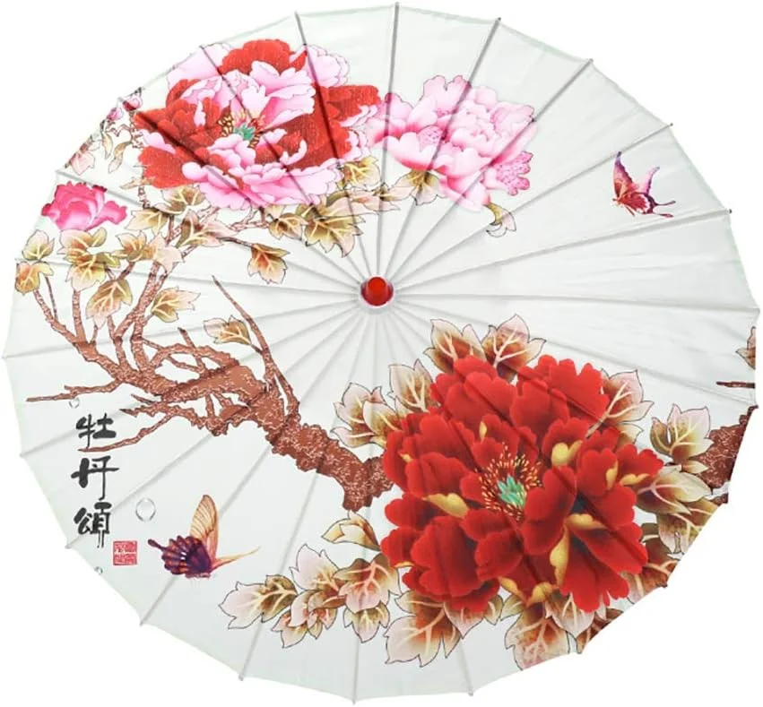 چتر کاغذی روغنی خودساز، چتر آفتابی با دسته چوبی شکوفه های آلو، چتر کاغذی روغنی دست ساز کلاسیک، وسایل رقص ضد باران برای هنر دکور رقص کلاسیک