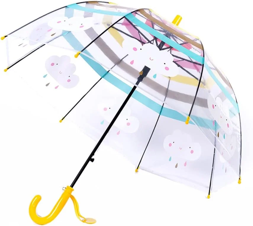 چتر حبابی شفاف کودکانه ThreeH، باز شدن خودکار، 8 پره فیبر، دسته با طراحی آسان، چتر رنگین کمانی گنبدی شفاف