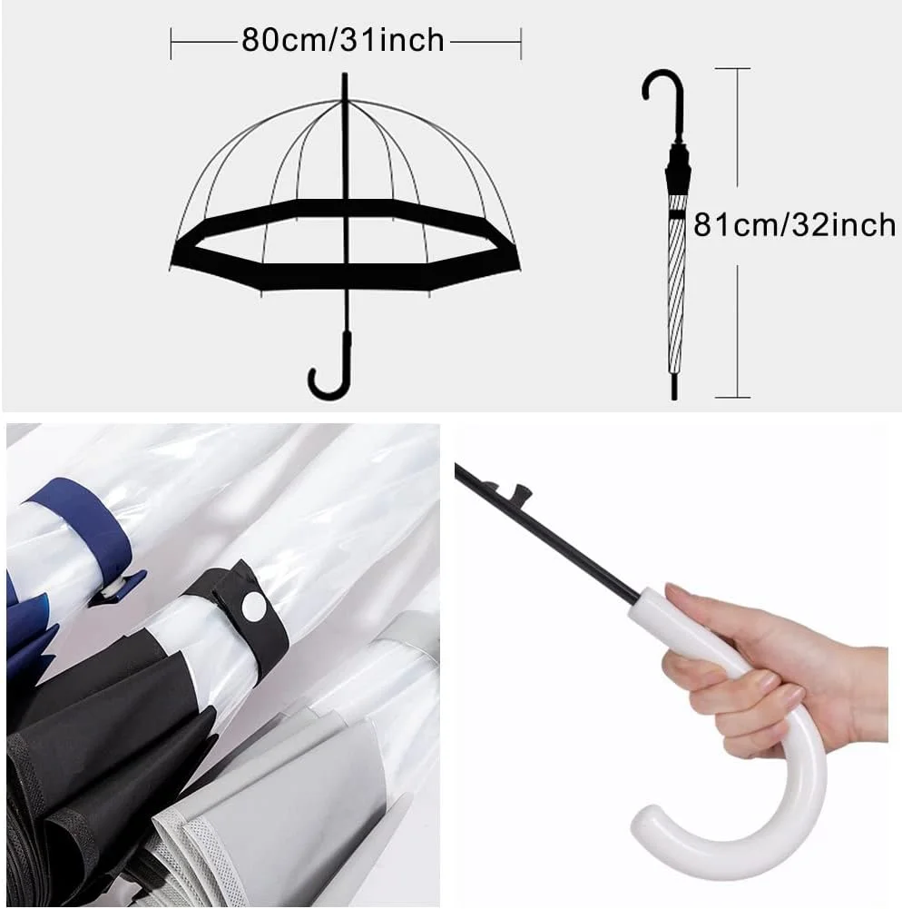 چتر حباب‌دار شفاف ThreeH Klarer با دسته ساده، گنبد پلاستیکی شفاف و مقاوم، 8 پره و باز شدن خودکار