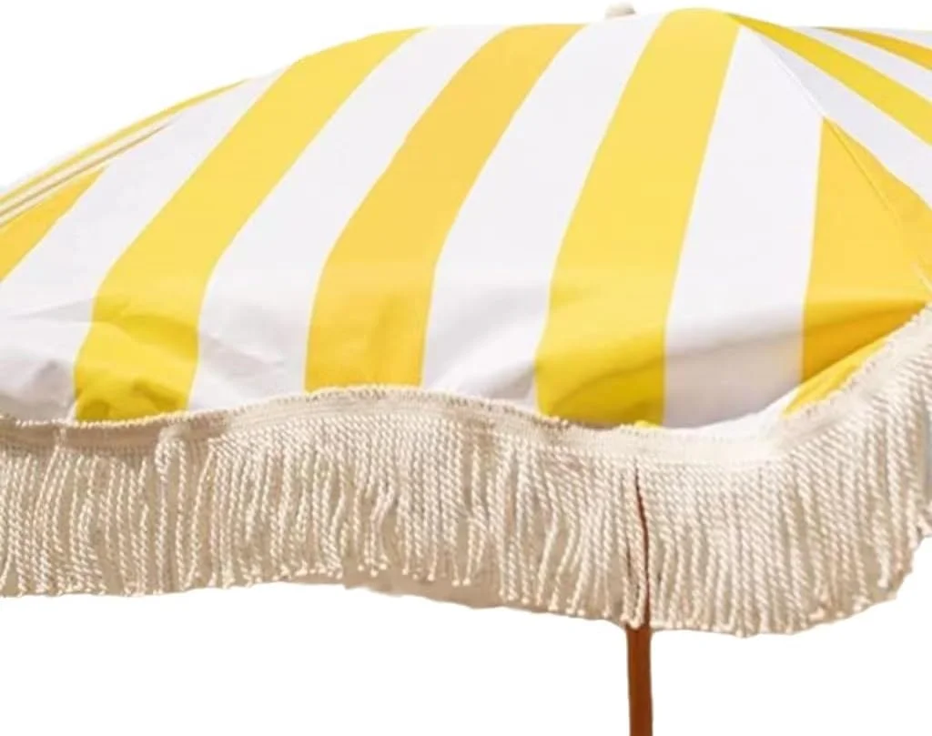 چتر ساحلی راه راه زرد، سایبان قابل تنظیم 200 سانتی متری مناسب فضای باز با حاشیه و محافظت UV 50+، ایده آل برای استفاده در کنار استخر، پاسیو و بالکن. چتر ساحلی راه راه زرد، سایبان قابل تنظیم 200 سانتی متری مناسب فضای باز با حاشیه و محافظت UV 50+، ایده آل برای استفاده در کنار استخر، پاسیو و بالکن.