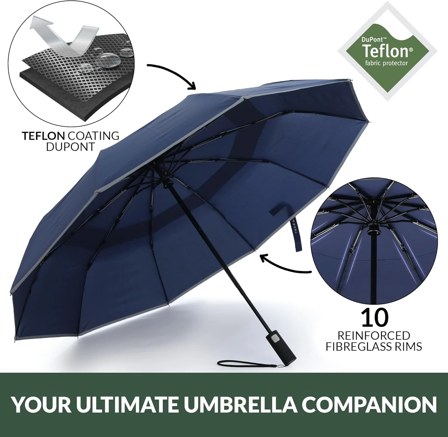 چتر: چتر مسافرتی مقاوم در برابر باد شدید، مناسب آقایان و بانوان - جمع و جور، باز و بسته شدن خودکار، سایبان دو لایه تفلون ممتاز، بادوام و مقاوم در برابر باد - ایده آل برای ماشین و کوله پشتی، طراحی انگلستان