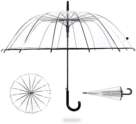 چتر حباب دار شفاف ThreeH با میله عصایی، باز شدن خودکار، 16 پره فولادی، سایز بزرگ و ضد باد مدل KS10