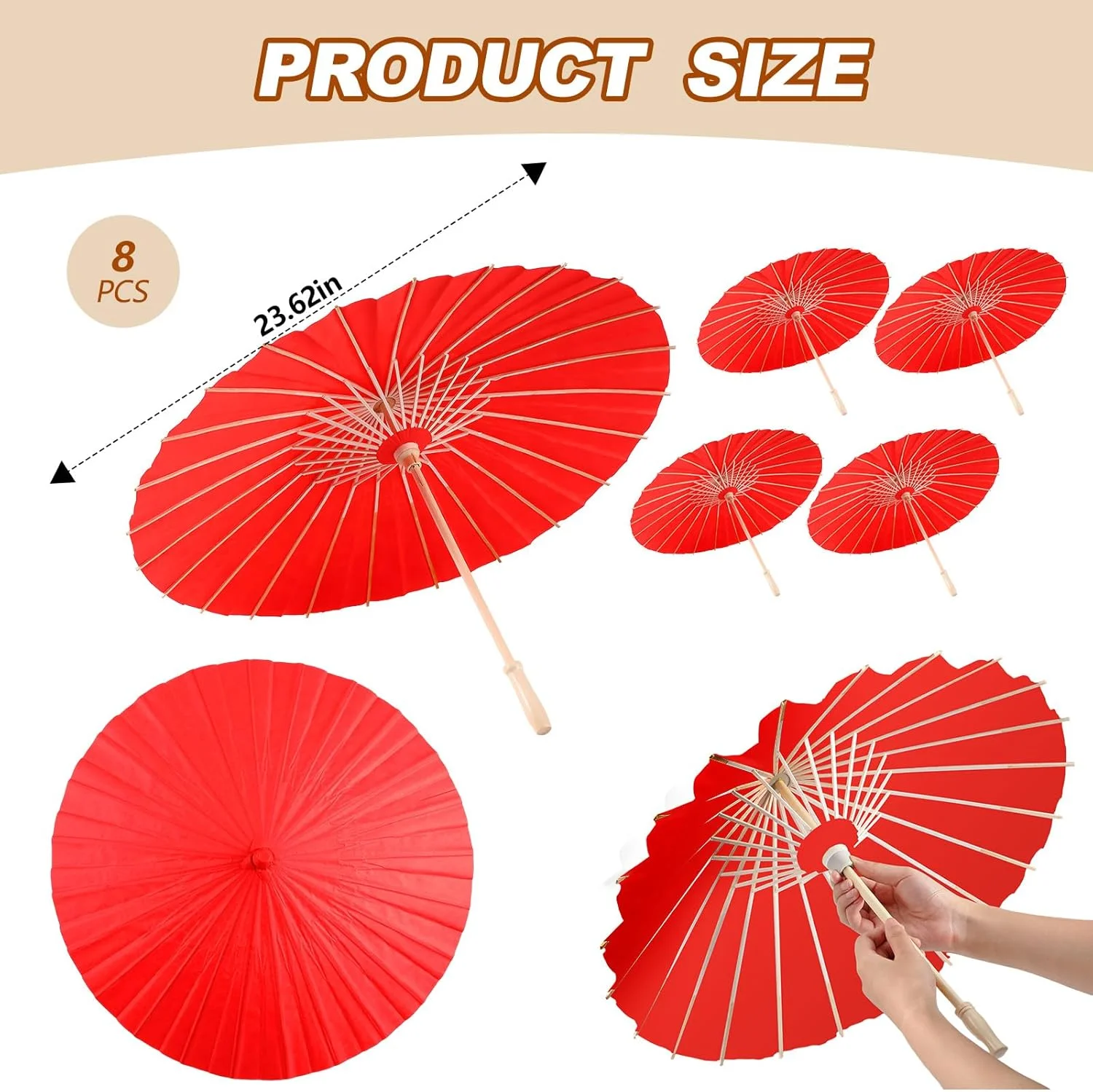 سانووتا 8 عددی چتر کاغذی 60 سانتی متری، چتر آفتابی کاغذی روغنی دست ساز چینی ژاپنی برای عروسی، مهمانی عروس و لوازم عکس