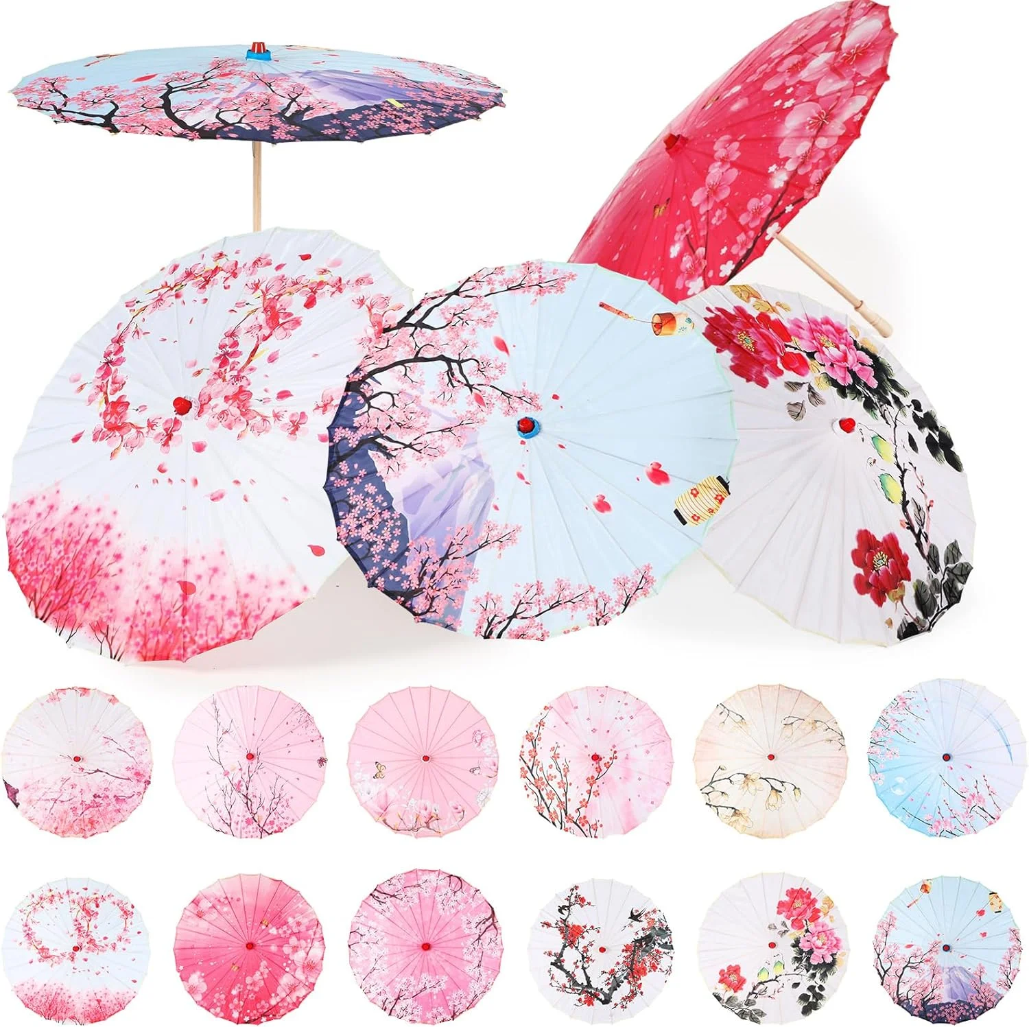 ست 12 عددی چتر کاغذی روغنی دست ساز چینی، چتر رقص هنری گلدار بامبو ابریشمی چینی ژاپنی