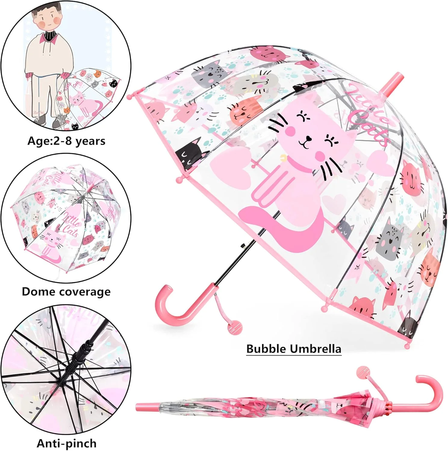چتر حبابی شفاف کودکانه RONIARE برای باران، چتر گنبدی ایمن و ضد باد برای دختران و پسران