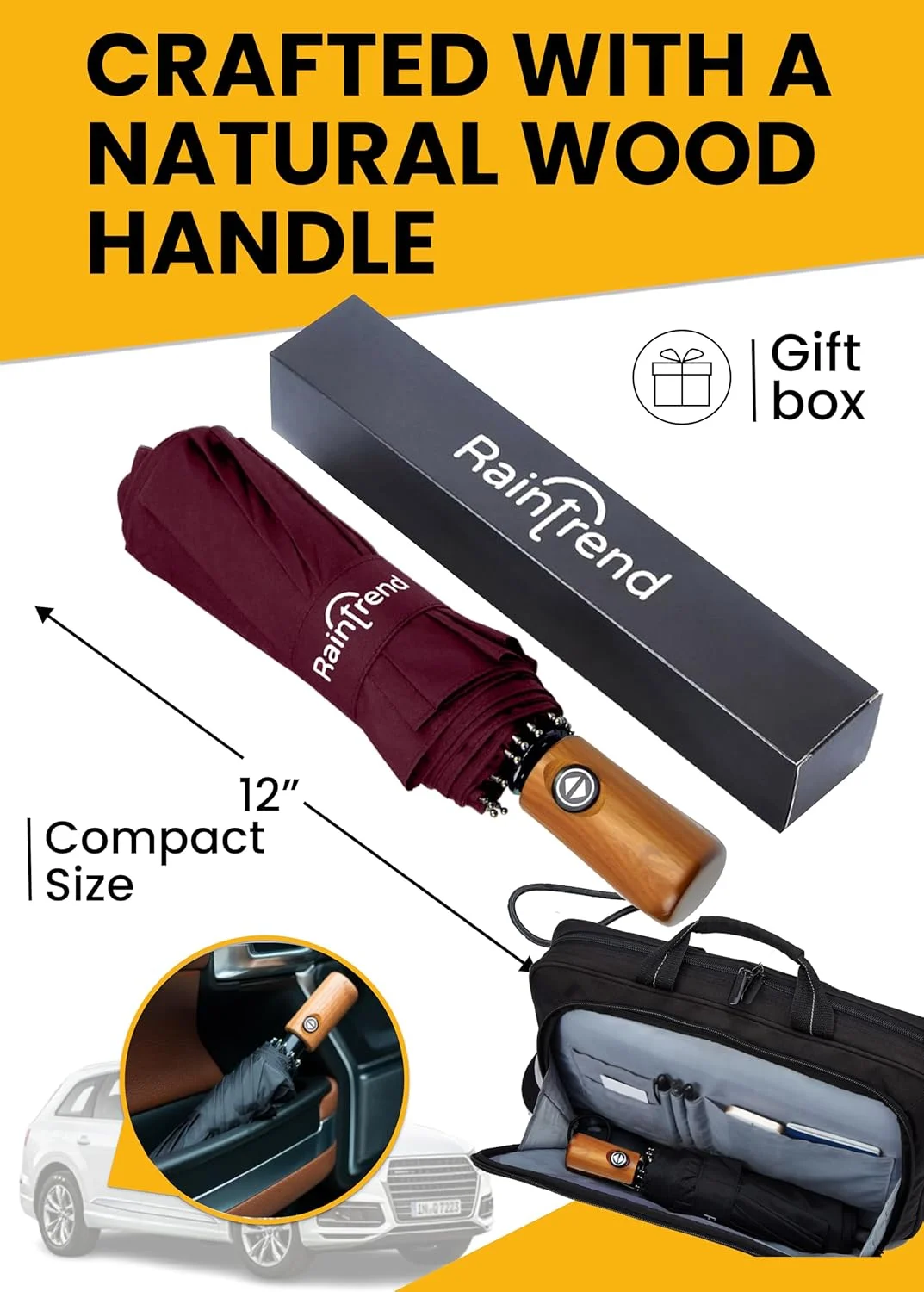 چتر مسافرتی ممتاز ضد باد برای باران - جمع و جور، کوچک، تاشو، اتوماتیک، مقاوم در برابر باد شدید، سایبان دوتایی بزرگ - چتر زنانه مردانه برای کوله پشتی، ماشین، کیف دستی