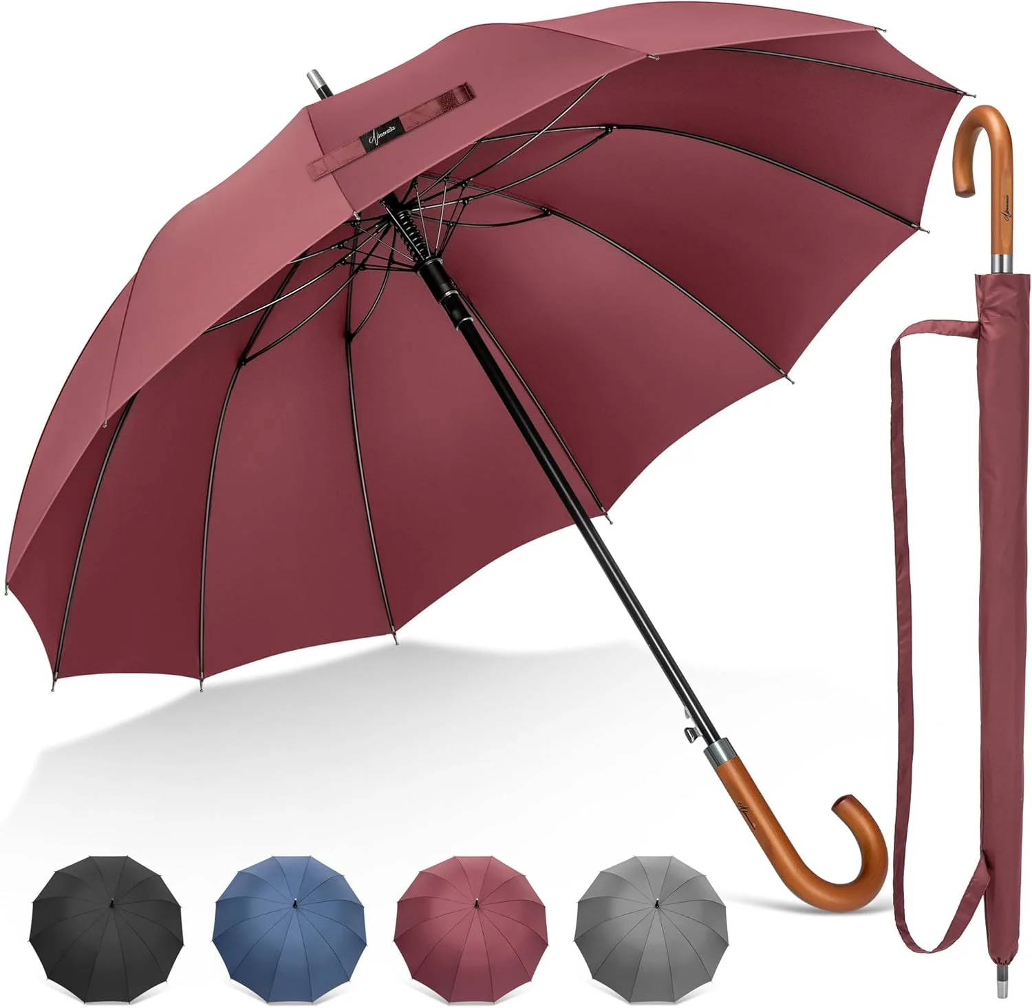 چتر عصایی نینمکس، باز شدن خودکار، ضد باد، سایز بزرگ 54 اینچ، مقاوم و بادوام برای آقایان و بانوان (12 پره)