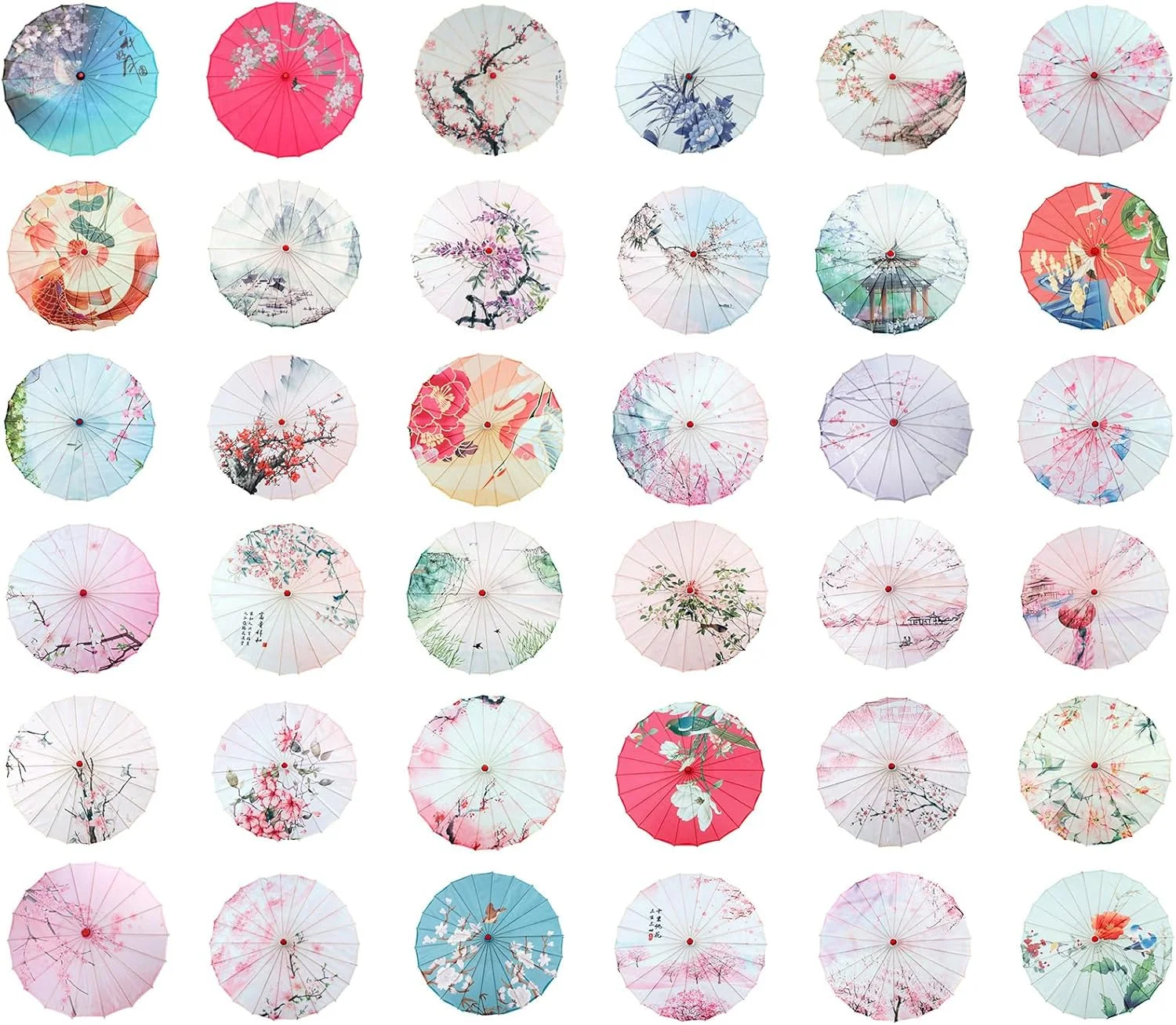 چترهای آفتابی شرقی زیبا با قاب بامبو، چترهای کاغذی روغنی برای عروسی و اجرای نقش، چترهای ابریشمی بامبو