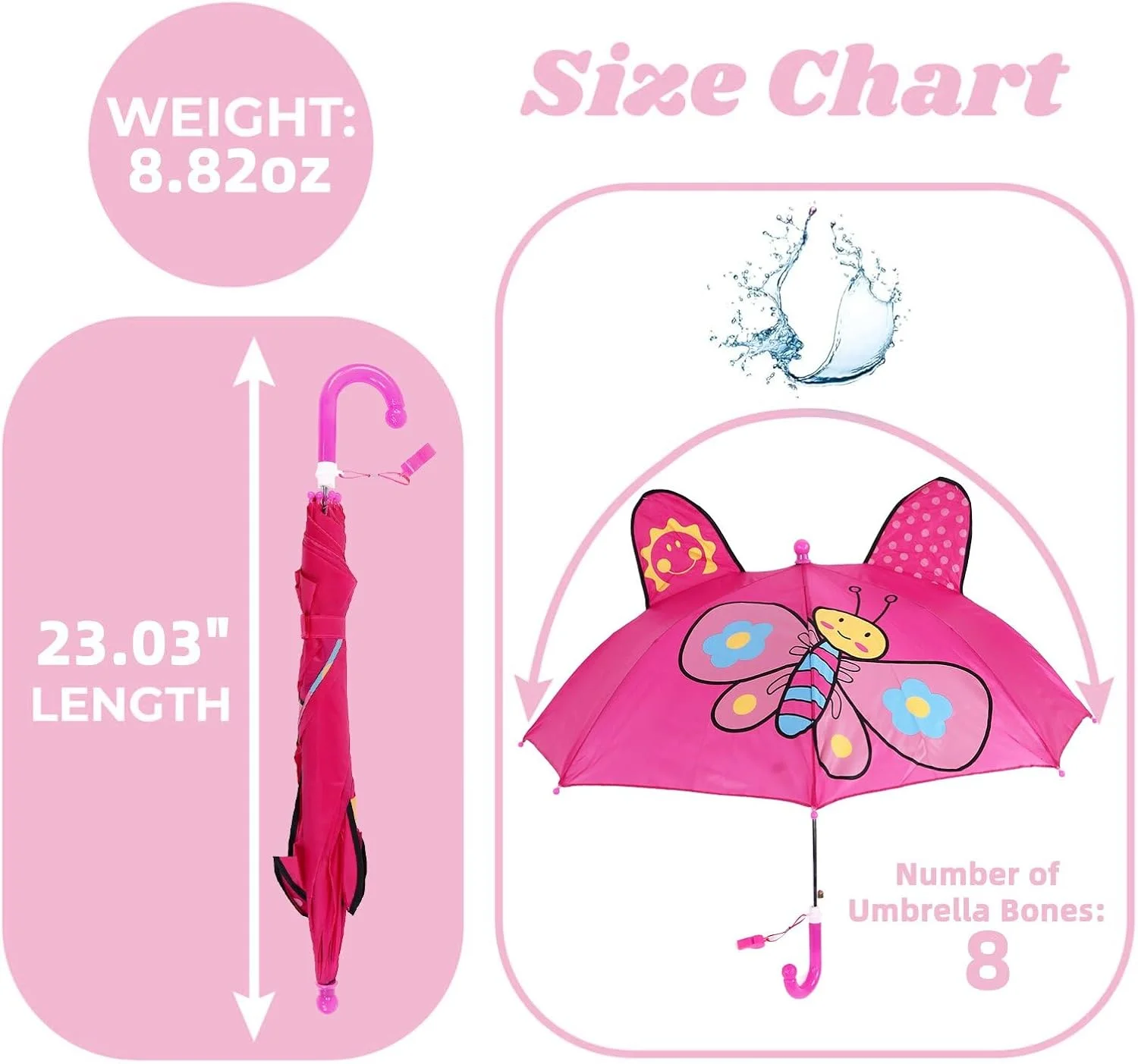 چتر کودکانه طرح حیوانات کارتونی دوست داشتنی، استفاده آسان، سبک وزن، مناسب برای روزهای بارانی و آفتابی، ساخته شده از پلاستیک و فولاد با کیفیت