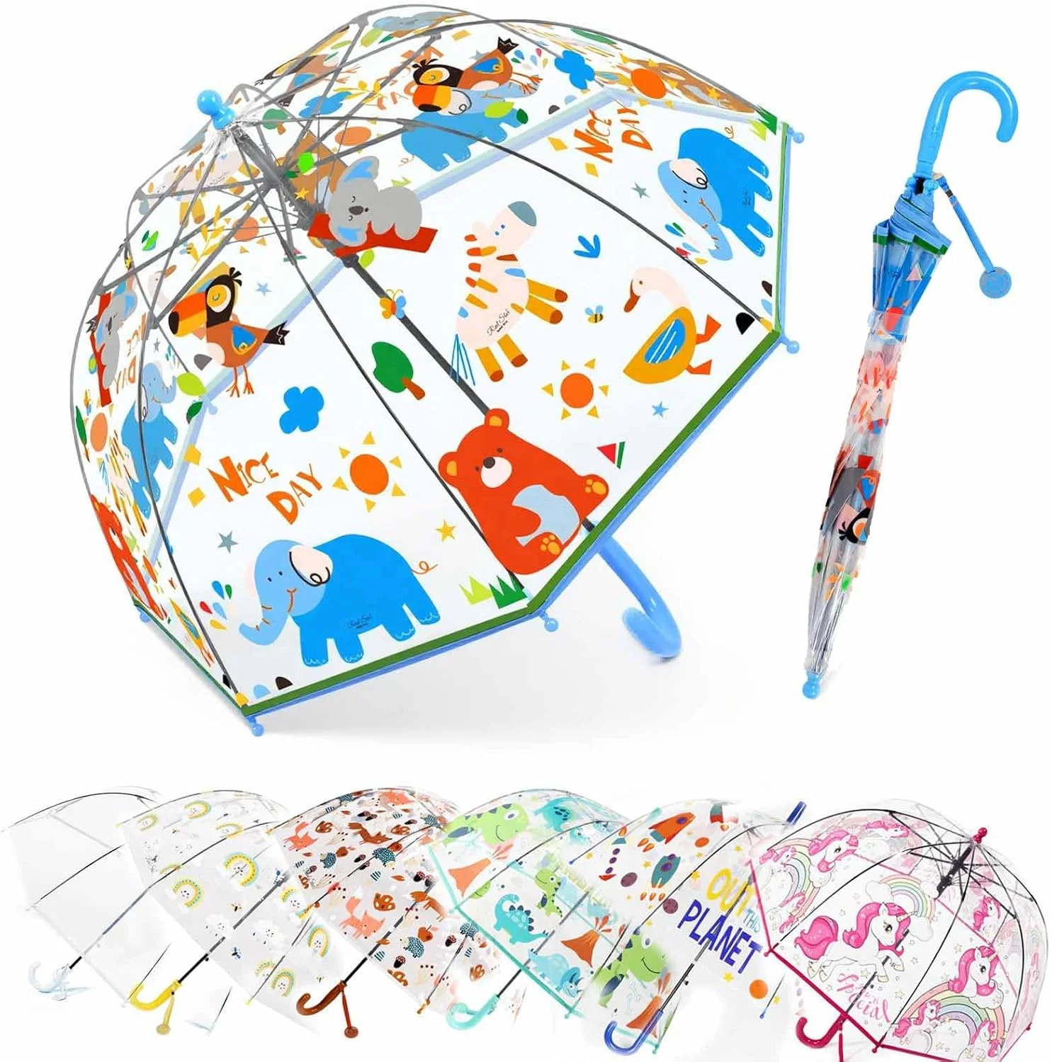چتر حبابی شفاف کودکانه MRTLLOA با دسته منحنی با گرفتن آسان، چتر حبابی گنبدی شفاف ایمن برای پسران و دختران نوپا